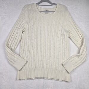 St Johns Bay Sweater Women XXL Cream White Ivory Cable Knit Fisherman Minimalist